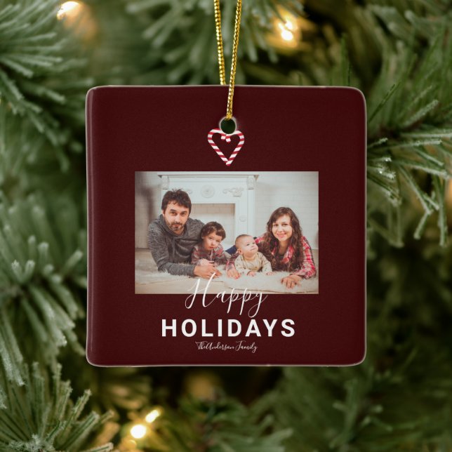 Family Holiday Photo Christmas Ceramic Ornament (Tree)