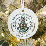 Family Holidays Beach House Christmas Metal Tree Decoration<br><div class="desc">Cute,  modern and personalised nautical theme featuring an anchor,  a boat wheel,  and a rope with modern typography. Add your family name and the year of to make this a family or team keepsake by clicking the "Personalise" button.</div>