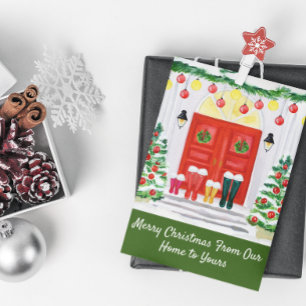 Family Home Decorated Door Holiday Card