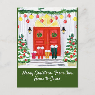 Family Home Decorated Door Holiday Postcard
