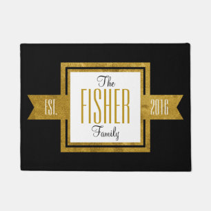 Family Home Established Year Gold and Black Doormat