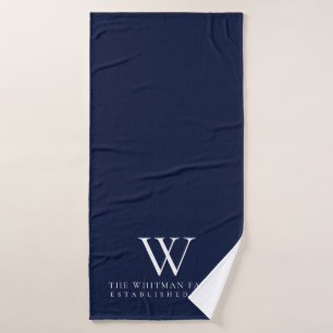 Family Home Monogram Elegant Navy Blue Bath Towel Set