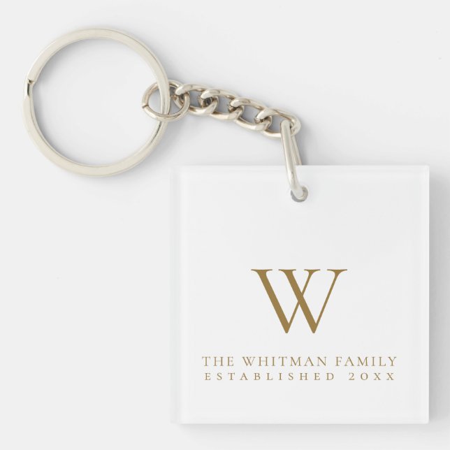 Family Home Monogram Gold White Key Ring (Front)