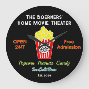 Family Home Movie Theater Open 24/7  Large Clock