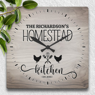 Family Homestead Personalized Rustic Wood Square Wall Clock