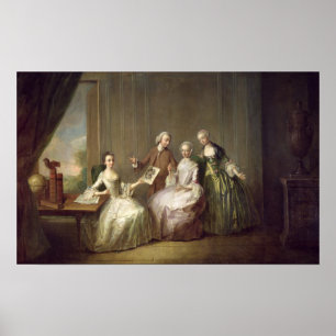 Family in an Interior with Squirrels Poster