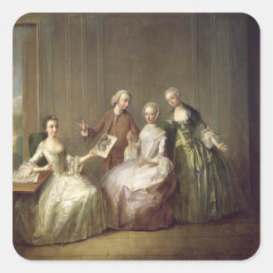 Family in an Interior with Squirrels Square Sticker