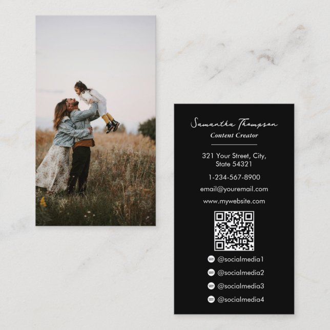 Family Influencer Vlog Content Creator Full Photo Business Card (Front/Back)