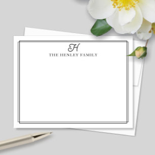 Family Initial Black Border Monogram Stationery Card