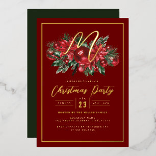 Family Initial Gold Red Foliage Christmas Party