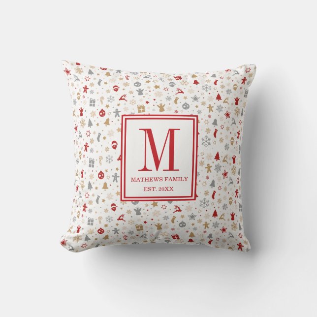 Family Initial Monogram Christmas Cushion (Front)