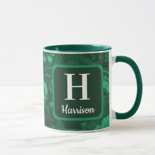 Family Initial Monogram Green Marbled Gemstone Mug