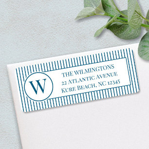Family Initial Navy Blue Pinstripes Return Address Label
