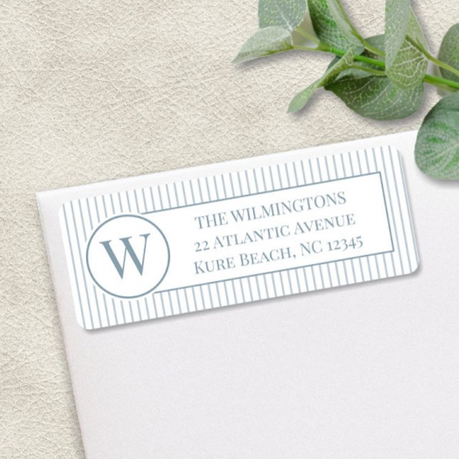 Family Initial Ocean Green Stripes Return Address Label (Creator Uploaded)