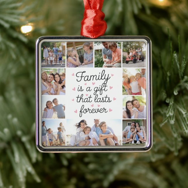 Family is a Gift 10 Photo Collage  Metal Ornament (Tree)
