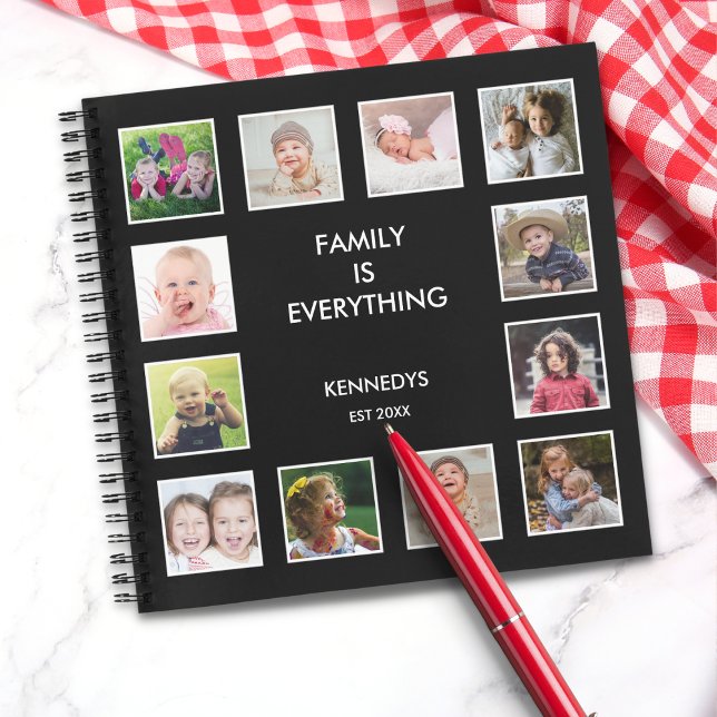Family Is Everything 12 Photo Collage Family Name Notebook (Create Your Own 12 Photo Collage Frame Black Notebook)