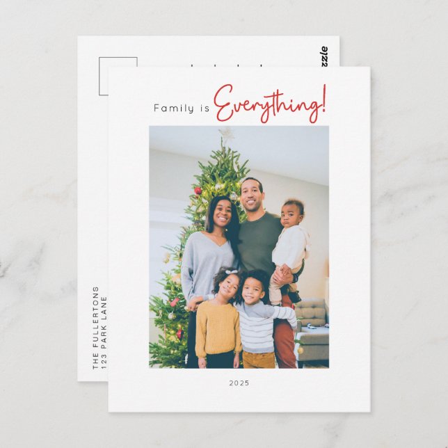Family is Everything 1 Photo Holiday Christmas Postcard (Front/Back)