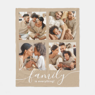 Family is Everything 4 Photo Collage in Tan Fleece Blanket