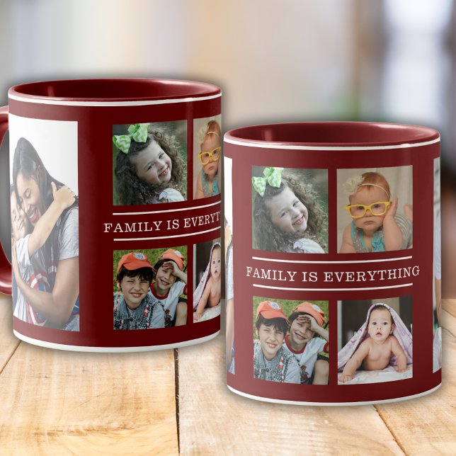 Family Is Everything 6 Photo Collage Burgundy  Mug (Creator Uploaded)