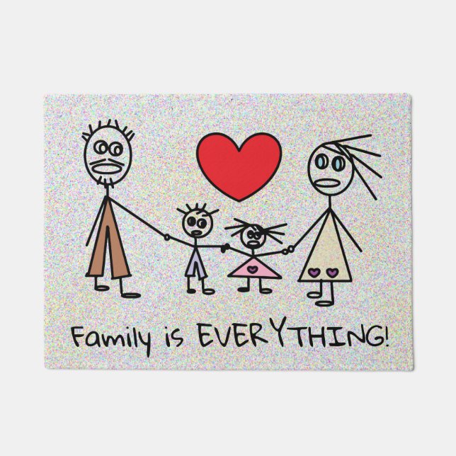 Family is EVERYTHING Cute Stick Family Design Doormat (Front)