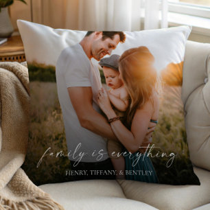 Family Is Everything Modern Elegant Photo Picture Cushion