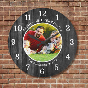  Family Is Everything Photo Name Black Pallet Wood Large Clock