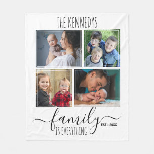 Family Is Everything Quote 4 Photo Collage White Fleece Blanket