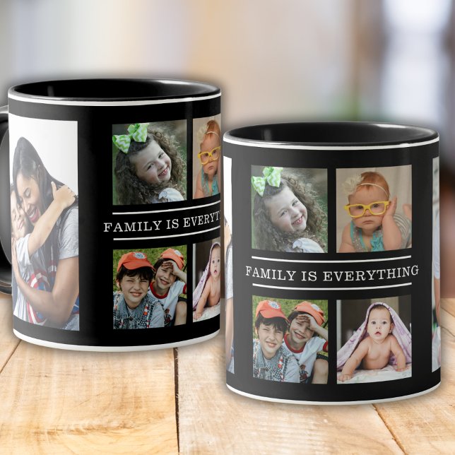 Family Is Everything Quote 6 Photo Collage Black Mug (Creator Uploaded)