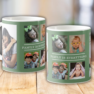 Family Is Everything Quote 6 Photo Collage Green Coffee Mug