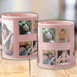 Family Is Everything Quote 6 Photo Collage Pink Mug