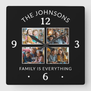 Family Is Everything Quote Name 4 Photo Collage Square Wall Clock