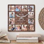 Family Is Everything Quote Photo Collage Rustic Square Wall Clock<br><div class="desc">Easily create your own personalised rustic wooden plank farmhouse style wall clock with your custom photos. The design also features a beautiful handwritten script quote: "Family is everything". For best results,  crop the images to square - with the focus point in the centre - before uploading.</div>