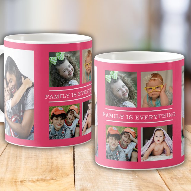 Family Is Everything Quote Pink 6 Photo Collage   Coffee Mug (Creator Uploaded)