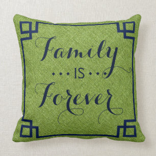 Family Is Forever green Linen Blue Frame Cushion