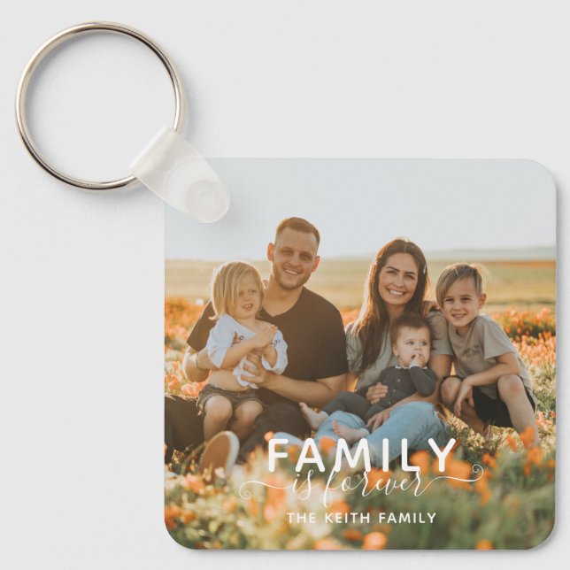 Family Is Forever Typography Photo Keepsake Key Ring (Front)