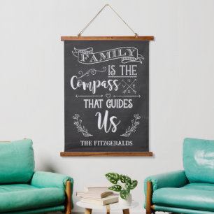 Family is the Compass Faux Chalkboard Sign Hanging Tapestry