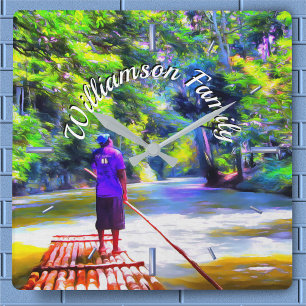 Family Jamaican River Raft Ride J001 Square Wall Clock