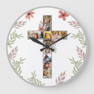Family Jesus Cross Christian Church Lover Large Clock
