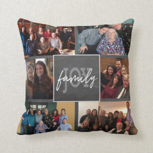 Family Joy 6 Photo Handlettered Chalkboard Trendy Cushion