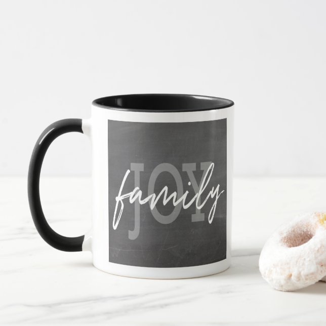 Family Joy Trendy Chalkboard Hand Lettered Mug (With Donut)
