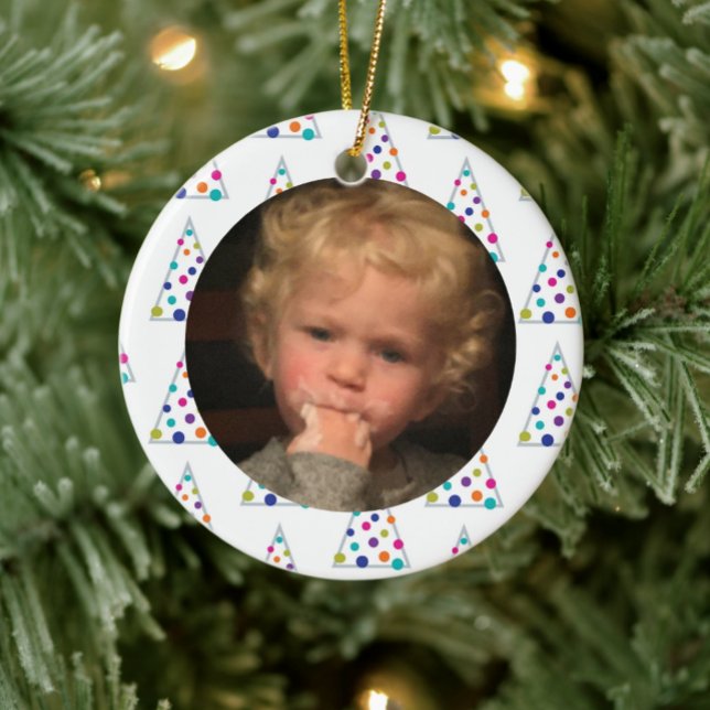 Family Keepsake Holiday Photo Ceramic Ornament (Creator Uploaded)