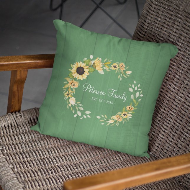 Family keepsake monogrammed rustic sunflowers cushion (Creator Uploaded)