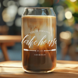 Family Lake House Coastal Nautical Navy Blue Oar Can Glass