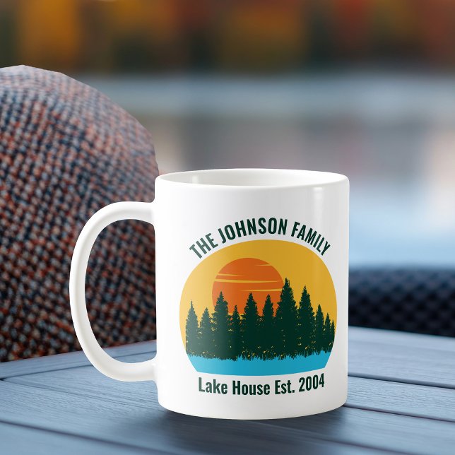 Family Lake House Cute Customised Sunset Coffee Mug (Creator Uploaded)