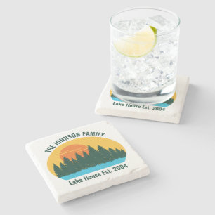 Family Lake House Cute Customised Sunset Stone Coaster