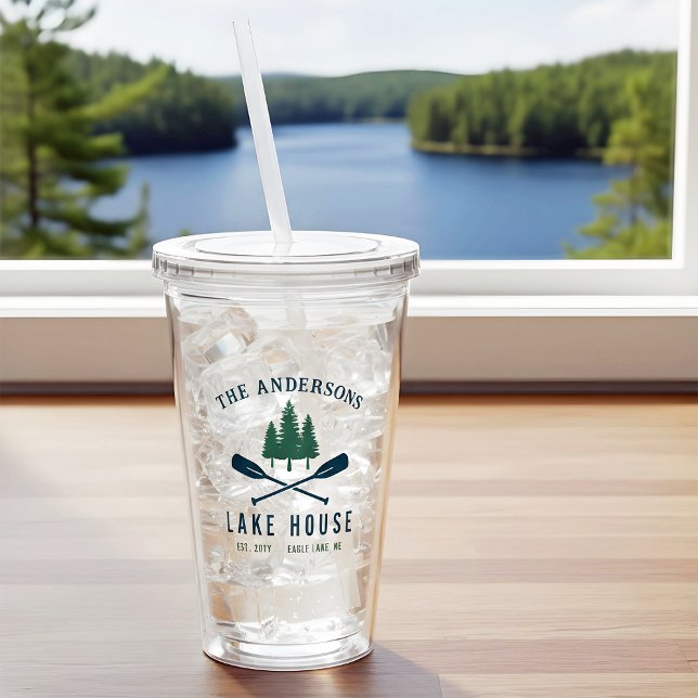 Family Lake House Modern Rustic Boat Oar Pine Tree Acrylic Tumbler (Creator Uploaded)