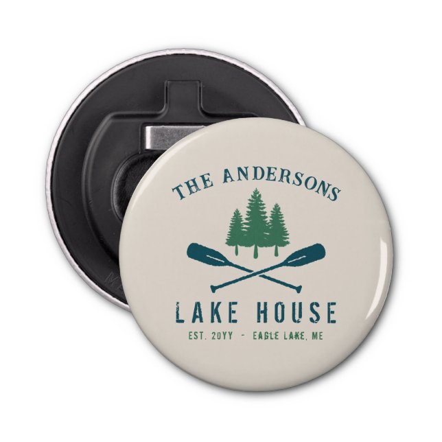 Family Lake House Modern Rustic Boat Oar Pine Tree Bottle Opener (Front)