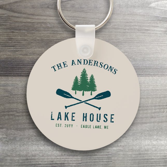 Family Lake House Modern Rustic Boat Oar Pine Tree Key Ring (Creator Uploaded)