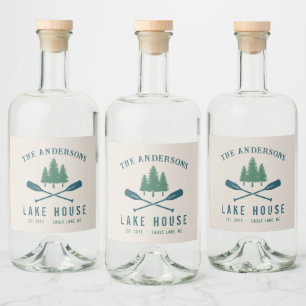 Family Lake House Modern Rustic Boat Oar Pine Tree Liquor Bottle Label