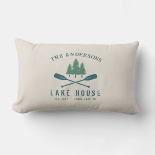 Family Lake House Modern Rustic Boat Oar Pine Tree Lumbar Cushion